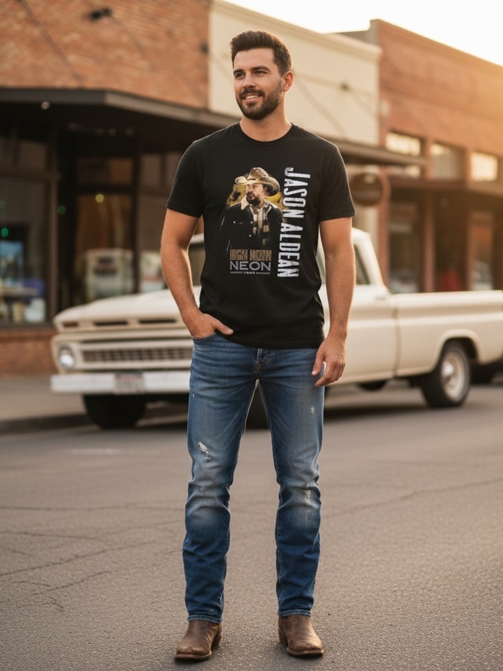Gildan Jason Aldean High Noon Neon Tour Tee T Shirt Black Concert Graphic Sz L